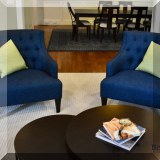 F03. Pair of Shenandoah Furniture blue side chairs. 